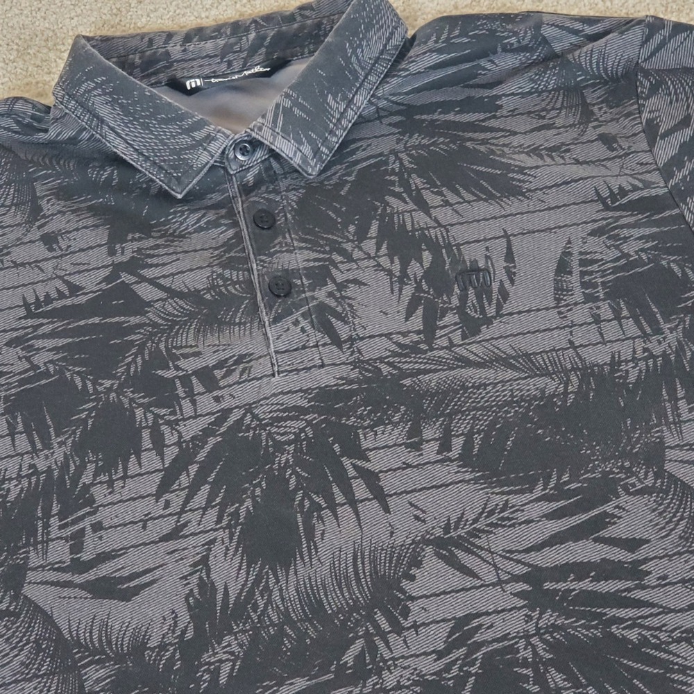 Travis Mathew Polo Shirt Men's XL Grey Palm Leaf Stripe Pima Cotton Blend